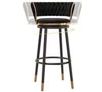 ZBZFGE Velvet Barstools with Degree Swivel Seat Top and Metal Legs, Iron Counter Height Stools for Kitchen Counter,Home Bar,Dining Room, 300lbs (Black-1ps,65cm)