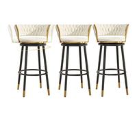 ZBZFGE Velvet Barstools with Degree Swivel Seat Top and Metal Legs, Iron Counter Height Stools for Kitchen Counter,Home Bar,Dining Room, 300lbs (White-3ps,75cm)