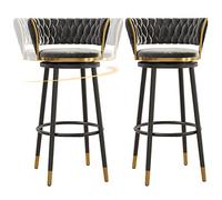 ZBZFGE Velvet Barstools with Degree Swivel Seat Top and Metal Legs, Iron Counter Height Stools for Kitchen Counter,Home Bar,Dining Room, 300lbs (Gray-2ps,75cm)