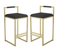 ZBZFGE Velvet Counter Height 65/75cm Bar Stools, Kitchen Counter Stools with Footrest and Gold Metal Legs, Upholstered Bar Chairs for Kitchen Pub Coffee (Black-2ps,65cm)