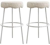 ZBZFGE Velvet Counter Height Bar with Back, Metal Legs and Footrest 26/30in Tall Stools Upholstered Island Kitchen Stool Dining Chairs (White-2ps,65cm/26in)