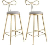 ZBZFGE Velvet Counter Stool, Ribbon Backrest Stools with Gold Metal Legs and Footrest, 75cm Sitting Height Kitchen Island, Cafe, Pub Bar Chairs (Grey-2ps)