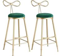 ZBZFGE Velvet Counter Stool, Ribbon Backrest Stools with Gold Metal Legs and Footrest, 75cm Sitting Height Kitchen Island, Cafe, Pub Bar Chairs (Green-2ps)