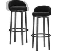 ZBZFGE Velvet Set of 2, Upholstered Swivel Bar Chair, Low Back Barstool for Kitchen Counter, Dining Room, 26/30in Tall Stool (Black,75cm)