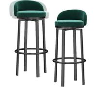 ZBZFGE Velvet Set of 2, Upholstered Swivel Bar Chair, Low Back Barstool for Kitchen Counter, Dining Room, 26/30in Tall Stool (Green,75cm)