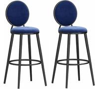 ZBZFGE Velvet Stools, 26/30in Counter Height Barstools with Round Back and Footrest, Bar Chairs for Pub Coffee Home Dinning Kitchen Island, 300lbs (Blue-2ps,75cm)