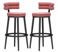 ZBZFGE Velvet Stools,Counter Heigh Back, 330 LB Barstool Kitchen Island, Upholstered Pub Stools with Footrest, Dining Chairs for Bar (Pink-2ps,65cm/26in)