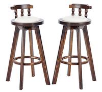 ZBZFGE Vintage Bar Stools, PU Leather Upholstered Seat Barstools with Back, Tall Stools for Kitchen Island, Pub, and Bistro, Restaurant, Solid Wood Leg (White-2ps,63cm)