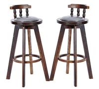 ZBZFGE Vintage Bar Stools, PU Leather Upholstered Seat Barstools with Back, Tall Stools for Kitchen Island, Pub, and Bistro, Restaurant, Solid Wood Leg (Grey-2ps,73cm)