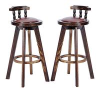 ZBZFGE Vintage Bar Stools, PU Leather Upholstered Seat Barstools with Back, Tall Stools for Kitchen Island, Pub, and Bistro, Restaurant, Solid Wood Leg (Brown-2ps,63cm)
