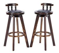ZBZFGE Vintage Bar Stools, PU Leather Upholstered Seat Barstools with Back, Tall Stools for Kitchen Island, Pub, and Bistro, Restaurant, Solid Wood Leg (Black-2ps,63cm)