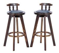 ZBZFGE Vintage Bar Stools, PU Leather Upholstered Seat Barstools with Back, Tall Stools for Kitchen Island, Pub, and Bistro, Restaurant, Solid Wood Leg (Blue-2ps,63cm)