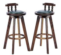 ZBZFGE Vintage Bar Stools, PU Leather Upholstered Seat Barstools with Back, Tall Stools for Kitchen Island, Pub, and Bistro, Restaurant, Solid Wood Leg (Green-2ps,63cm)