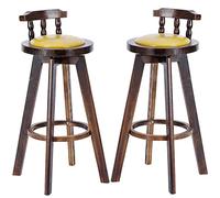 ZBZFGE Vintage Bar Stools, PU Leather Upholstered Seat Barstools with Back, Tall Stools for Kitchen Island, Pub, and Bistro, Restaurant, Solid Wood Leg (Yellow-2ps,63cm)