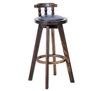 ZBZFGE Vintage Bar Stools, PU Leather Upholstered Seat Barstools with Back, Tall Stools for Kitchen Island, Pub, and Bistro, Restaurant, Solid Wood Leg (Blue-1ps,63cm)
