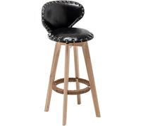 ZBZFGE Vintage Bar Stools ° Swivel Barstools with Back and Footrest, PU Leather Upholstered Counter Height Pub Coffee Kitchen Island Tall Stool (Black-Wood Legs,70CM)