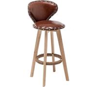 ZBZFGE Vintage Bar Stools ° Swivel Barstools with Back and Footrest, PU Leather Upholstered Counter Height Pub Coffee Kitchen Island Tall Stool (Brown-Wood Legs,70CM)
