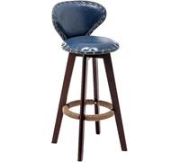 ZBZFGE Vintage Bar Stools ° Swivel Barstools with Back and Footrest, PU Leather Upholstered Counter Height Pub Coffee Kitchen Island Tall Stool (Blue-Brown Legs,70CM)