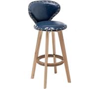 ZBZFGE Vintage Bar Stools ° Swivel Barstools with Back and Footrest, PU Leather Upholstered Counter Height Pub Coffee Kitchen Island Tall Stool (Blue-Wood Legs,70CM)