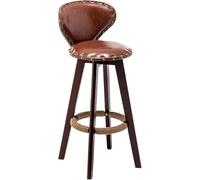 ZBZFGE Vintage Bar Stools ° Swivel Barstools with Back and Footrest, PU Leather Upholstered Counter Height Pub Coffee Kitchen Island Tall Stool (Brown-Brown Legs,70CM)