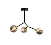 ZBZFGE Vintage Black 3-Lights Metal Chandelier Spherical Glass During Light Irregular Metal Chrome Finish Ceiling Lamp For Kitchen Sink Bar-Black and in The cov（Black and Soot-59 * 45cm）