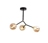 ZBZFGE Vintage Black 3-Lights Metal Chandelier Spherical Glass During Light Irregular Metal Chrome Finish Ceiling Lamp For Kitchen Sink Bar-Black and in The cov（Black and Cognac-59 * 45cm）