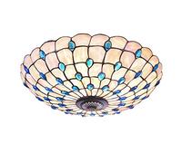ZBZFGE Vintage Light with Hand-Made Tail Painting Shell Shade,Blue Glass Beads Lamp,Flush Mount Ceiling Fixture for Living Room Bedroom,16in 3 Lights