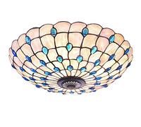 ZBZFGE Vintage Light with Hand-Made Tail Painting Shell Shade,Blue Glass Beads Lamp,Flush Mount Ceiling Fixture for Living Room,21in 4 Lights