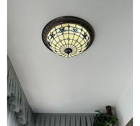 ZBZFGE Vintage Lights Flush Mount Ceiling Fixture for Bedroom Living Dining Room Kitchen Hand-Made Stained Glass Blue Mediterranean Lamp Shade 3-Li,A-12in