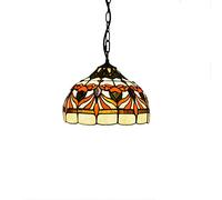 ZBZFGE Vintage Pastoral Stained Glass Flowers Butterfly Shade 12 Inch Style Pendant Lamp Restaurant Living Room Ceiling Hanging Light Fixture,H,B
