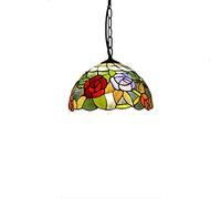 ZBZFGE Vintage Pastoral Stained Glass Flowers Butterfly Shade 12 Inch Style Pendant Lamp Restaurant Living Room Ceiling Hanging Light Fixture,H,H