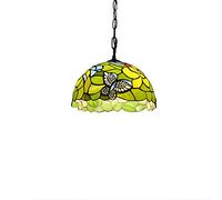 ZBZFGE Vintage Pastoral Stained Glass Flowers Butterfly Shade 12 Inch Style Pendant Lamp Restaurant Living Room Ceiling Hanging Light Fixture,H,I