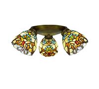 ZBZFGE Vintage -Style CeilLight Flush Mount, 3 Light Stained Glass Chandelier, Retro Decoration Pendant HangLight for LivRoom Bedroom DinRoom, Multicolor,6 (3)