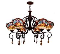 ZBZFGE Vintage -Style Chandeliers, Multi Head Stained Glass Pendant HangLamp, Baroque-Style Crystal CeilLight, Bedroom, Hotel, Bar, Loft, Coffee,8 Light (6 Light)