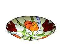 ZBZFGE Vintage Style Light Pastoral Red Orange Rose Stained Glass Shade Bedroom Living Room Ceiling Lamp Fixture,12 Inches