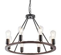 ZBZFGE Vintage Wagon Pendant Light Black Chandelier,8 Lights Round Iron Chandeliers Dining Room For Table Decoration