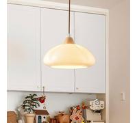 ZBZFGE White Milk Farmhouse Lights Kitchen Island Mid Century Light Orange Glass Nordic Wood Large Vintage Chandelier for Dining Room Table Restaurant Bar Cafe/White