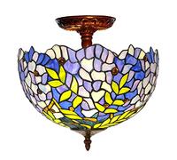ZBZFGE Wisteria Ceiling Light Fixture Stained Glass Semi Flush Mount Lamp,Victorian Style Metal Decor for Bedroom Kitchen Dining Living Room Hallway, * 27cm