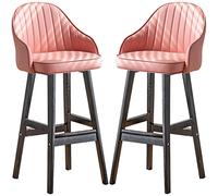ZBZFGE Wood Bar Stools, Counter Height Stool with Wood Legs and Footrest, Bar Chairs for Kitchen Island Pub Living Room, Upholstered Seat (Pink-2ps,74cm/29in)