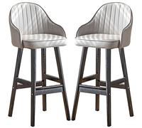 ZBZFGE Wood Bar Stools, Counter Height Stool with Wood Legs and Footrest, Bar Chairs for Kitchen Island Pub Living Room, Upholstered Seat (Light Gray-2ps,74cm/29in)