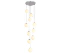 ZBZFGE WQHPLMD 10 White Milk Glass Staircase Foyer High Ceilings Hanging Lamp Mid Century Pendant Light Bubble Long Chandelier for Entryway Living Dining Room, Chrome Gold
