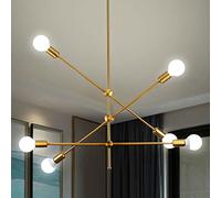 ZBZFGE WQHPLMD 6 Ceiling Gold Chandelier Brass Pendant Lighting Adjustable Arms Hanging Light for Living Bedroom Dining Room