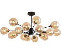 ZBZFGE WQHPLMD Black Bubble Table Amber Glass Farmhouse Sputnik Chandelier Ceiling LED Industrial Pendant Light for Bedroom Dining Living Room Kitchen