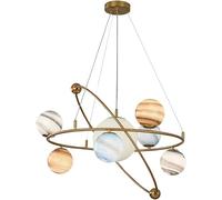 ZBZFGE WQHPLMD Creative Planet Chandelier Gold Glass Globes Pendant Light Large Round Ring Ceiling Hanging Astronaut Lamp for Boys Girls Bedroom Nursery Toys Room