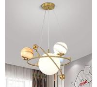 ZBZFGE WQHPLMD Creative Planet Chandelier Gold Glass Globes Pendant Light Large Round Ring Ceiling Hanging Astronaut Lamp for Boys Girls Bedroom Nursery Toys Room