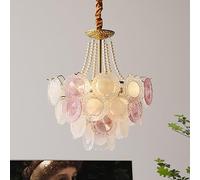 ZBZFGE WQHPLMD Crystal Glass Pendant Ceiling Lighting European Style Pearl Bead Large White Pink Light Round Coastal Chandelier for Girls Bedroom Dining Living Room Foyer Entryway