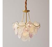 ZBZFGE WQHPLMD Crystal Glass Pendant Ceiling Lighting European Style Pearl Bead Large White Pink Light Round Coastal Chandelier for Girls Bedroom Dining Living Room Foyer Entryway