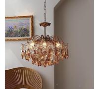 ZBZFGE WQHPLMD Gold Crystal Chandeliers Dining Elegant Candle Luxury LED Hanging Ceiling Lamp American Amber Glass Vintage Flush Mounted Pendant Light Fixture for Living Room Bedroom