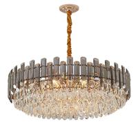 ZBZFGE WQHPLMD Round Crystal Black Smoke Gray 6 Lights Dimmable Chandelier Ceiling Foyer Entryway ?Hanging Pendant Light For Living Bedroom Dining Room Kitchen Island