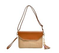 ZCABYBD Bolso de Cuentas Paja Un Solo Hombro para Mujer, Playa Vacaciones Junto Al Mar, Mano con Borlas Cruzado Viaje Informal Mujer-marrón